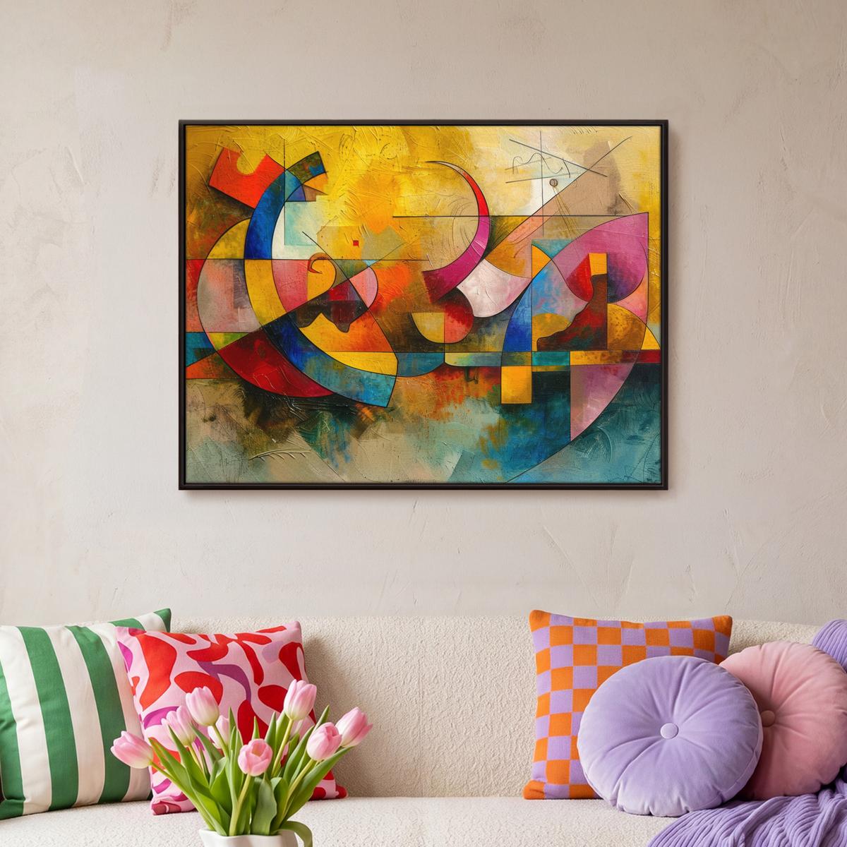 LEINWAND Bilder mit Rahmen - Kunst - Abstrakt - Modern - 70x50 - Gelb, Textil (70/50cm) - MuchoWow