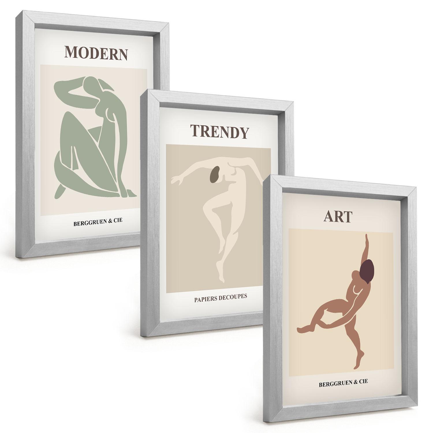 BILDER SET 3er Set - 20x30 cm Silberner Rahmen - Stilvolle Charaktere im Minimalismus - Silberfarben, Kunststoff (20/30cm) - TULUP