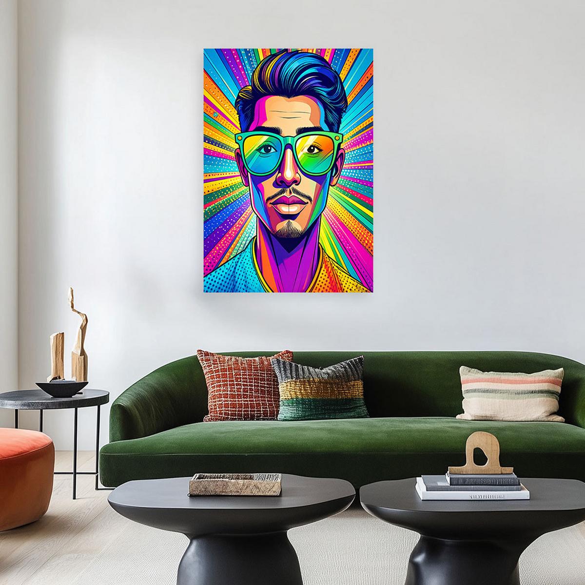 WANDBILD, Pop-Art Mann mit Brille - Multicolor, Textil (30/45cm) - Feeby