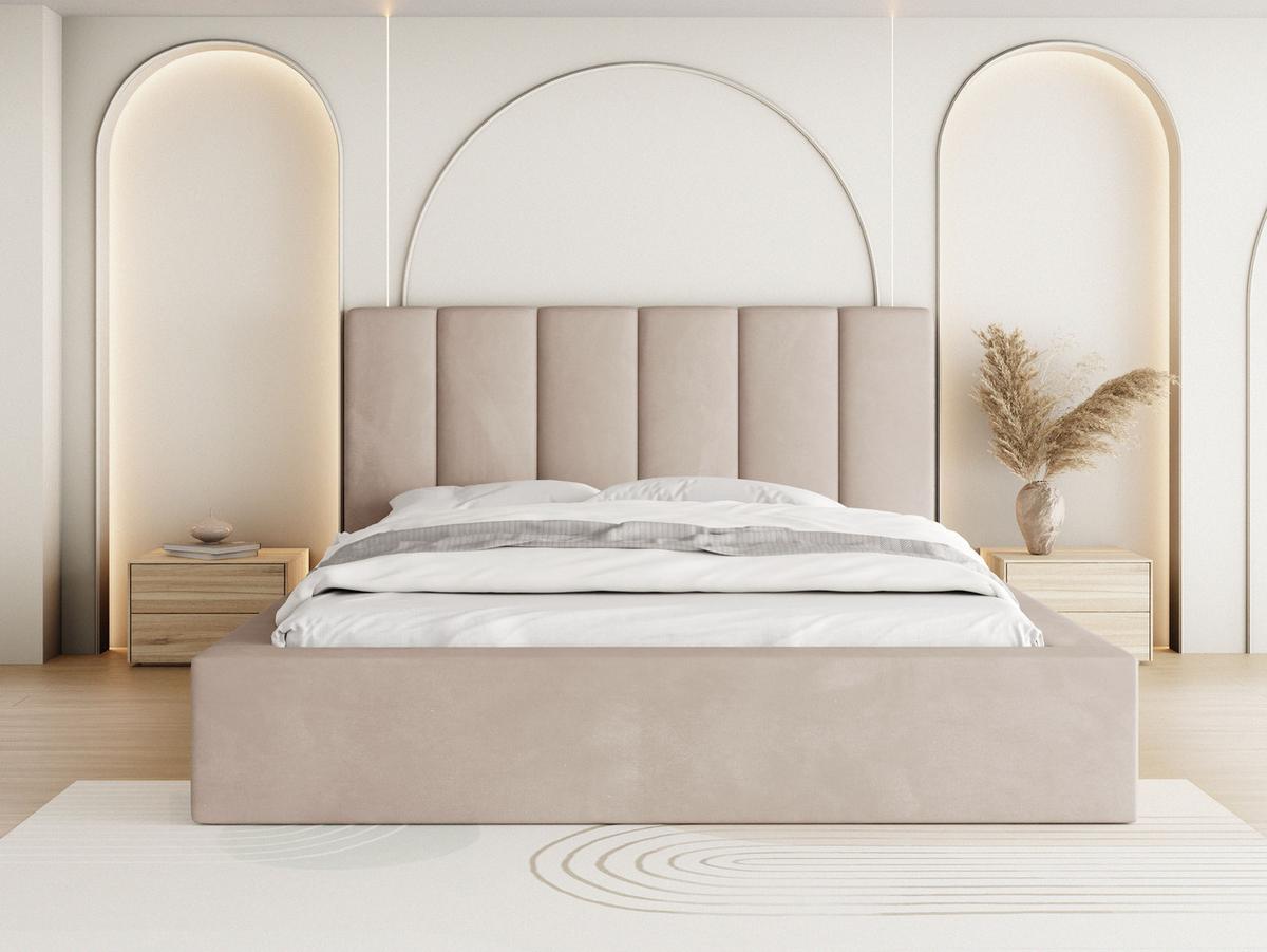 POLSTERBETT Amira mit Bettkasten, Beige Samt 200x200 cm - Ecru/Beige, Holzwerkstoff/Kunststoff (200/200cm) - WFL GROUP