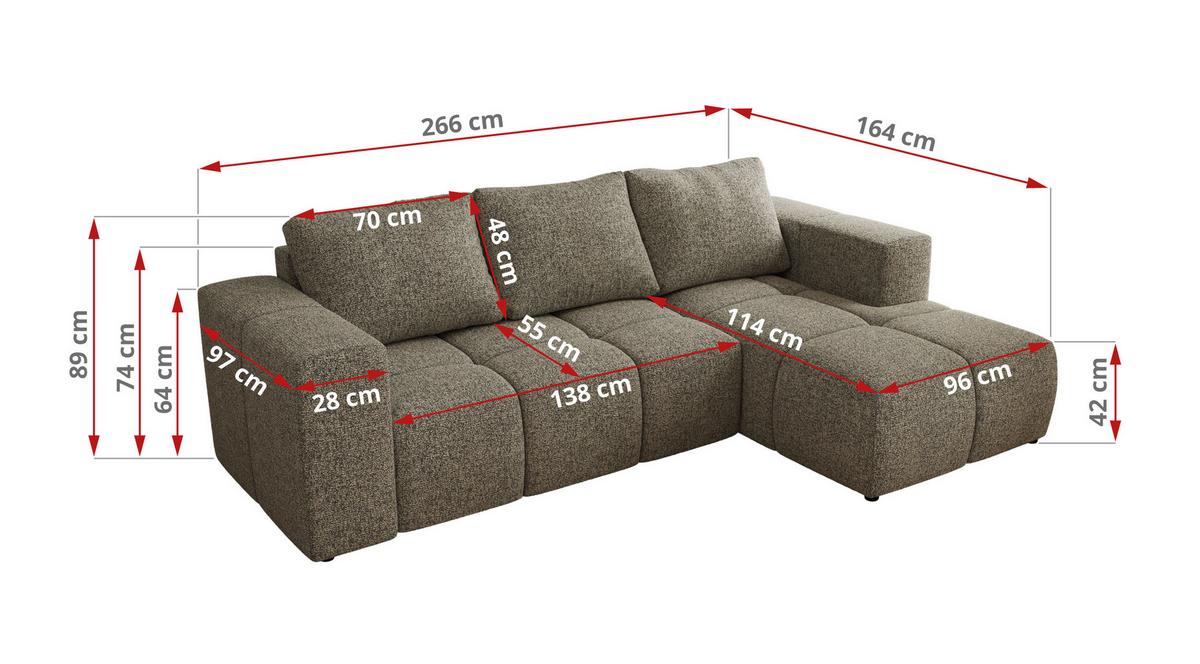 ECKSOFA MONIVA Grau Strukture - Rechts - Schwarz/Grau, Kunststoff/Textil (266/164cm) - MKS