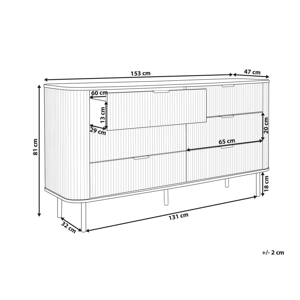 KOMMODE mit 6 Schubladen Schwarz Bradley - Schwarz, Holzwerkstoff (153/81/47cm) - Beliani