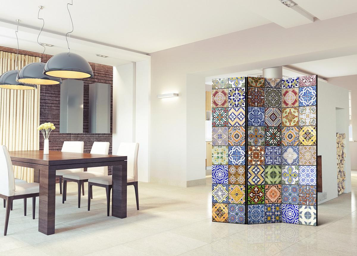 PARAVENT Akustik 3-tlg 135x172 cm bunte Mosaik - Multicolor, Holz/Textil (135/172/3cm) - Muralo