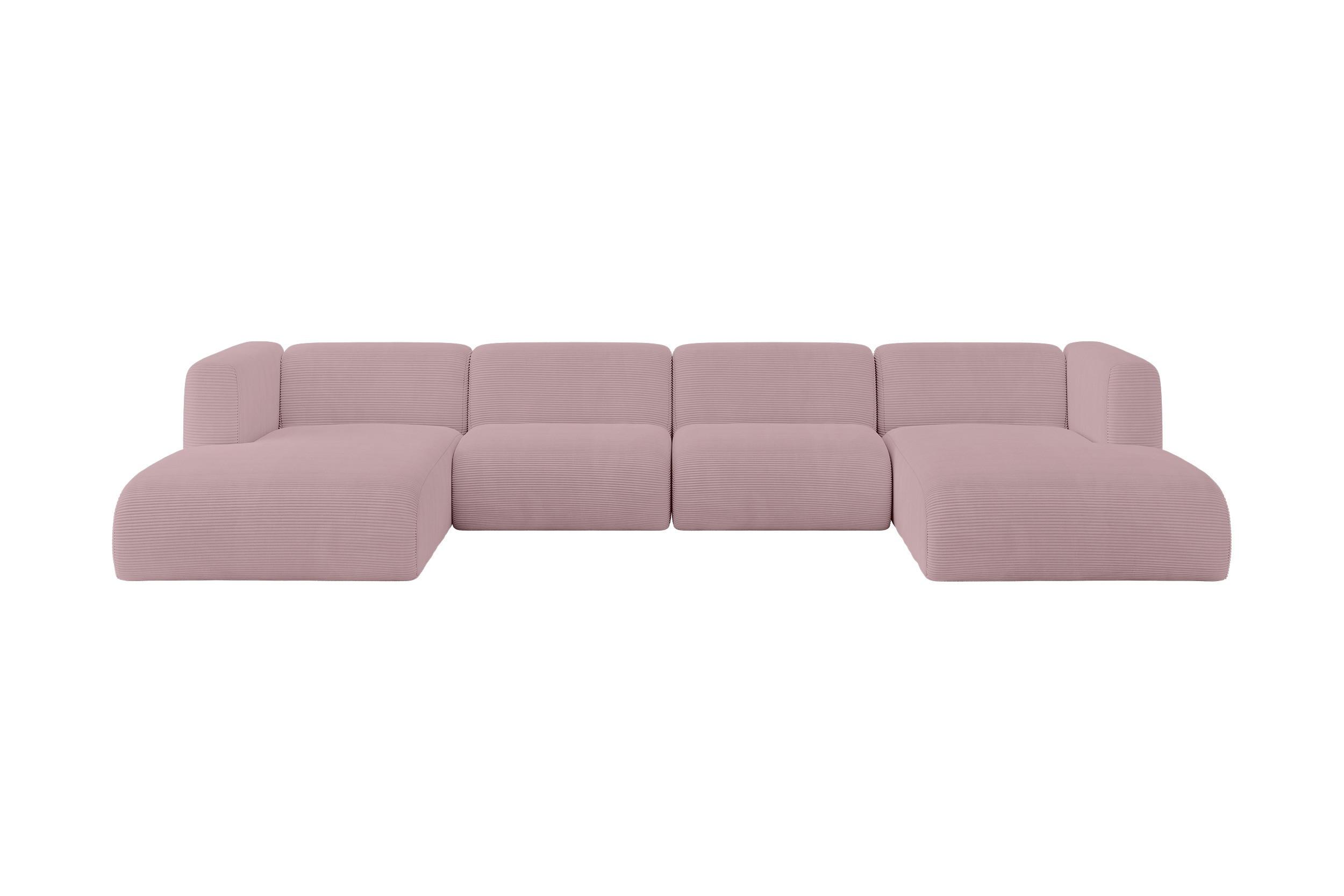 WOHNLANDSCHAFT MIRA-U2 408x179x70 Rosa Cord - Schwarz/Rosa, Holzwerkstoff/Kunststoff (408/70/179cm) - ALTDECOR