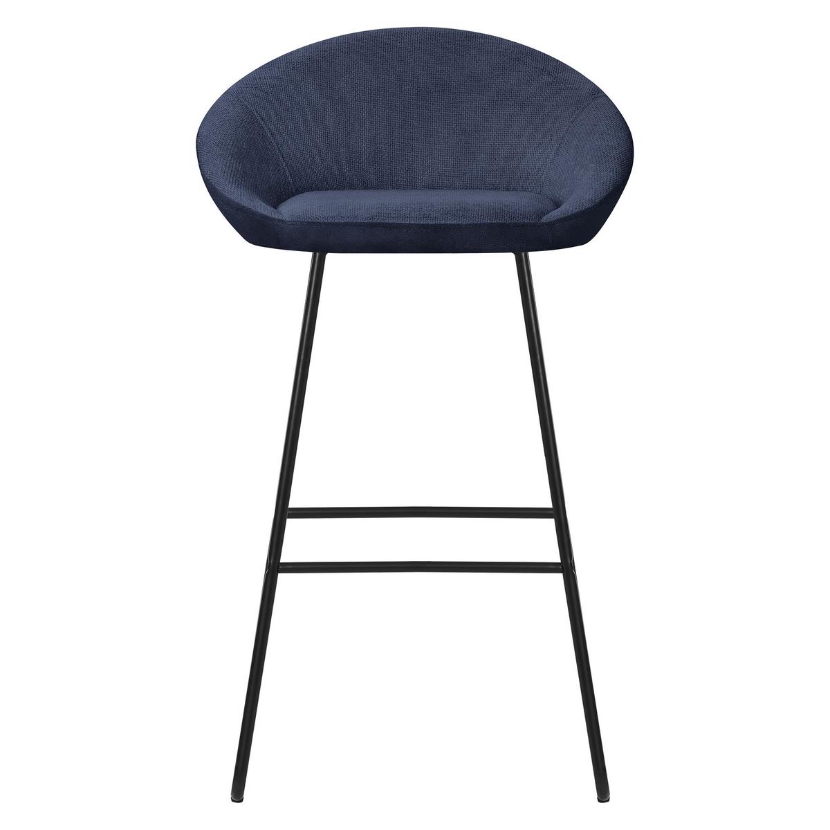 BARHOCKER 2er Set Dunkelblau mit Stoffbezug - Schwarz/Dunkelblau, Metall (56/94/50cm) - ML-DESIGN