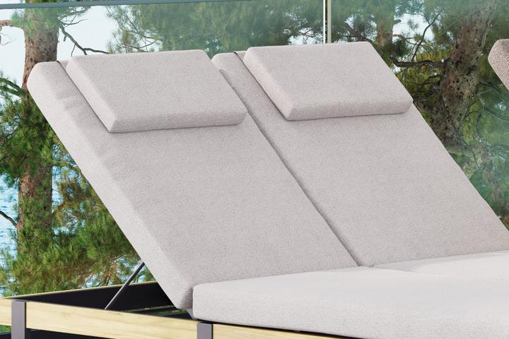 Gartenliege Doppelliege Beige inkl. Auflage und Kopfkissen Bezug Olefin imprägniert abnehmbar und waschbar