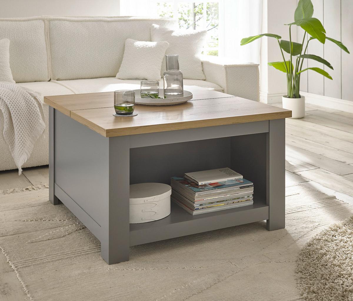 COUCHTISCH grau, Artisan Eiche Landhaus, Beistelltisch quadratisch mit Ablage - Hellgrau/Eiche Artisan, Holzwerkstoff/Metall (83/83/50cm) - Furn.Design