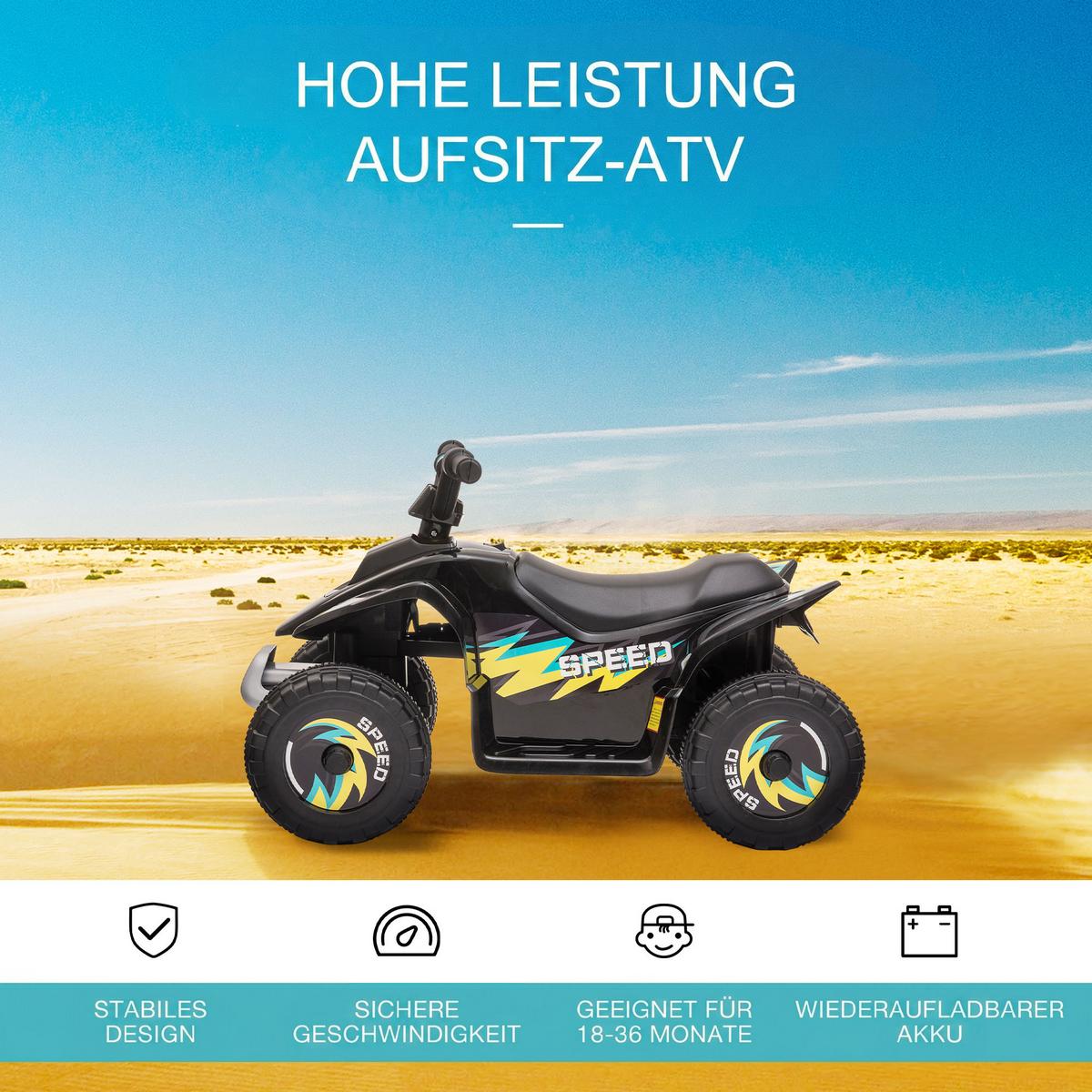 KINDER-ELEKTRO-QUAD Kunststoff Metall Schwarz - Schwarz, Kunststoff (72/40/45.5cm) - HOMCOM