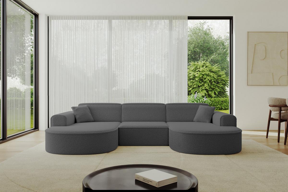 WOHNLANDSCHAFT MARI-U1 - 303x171x79 cm Grau Bouclé - Schwarz/Grau, Holzwerkstoff/Kunststoff (303/79/171cm) - ALTDECOR