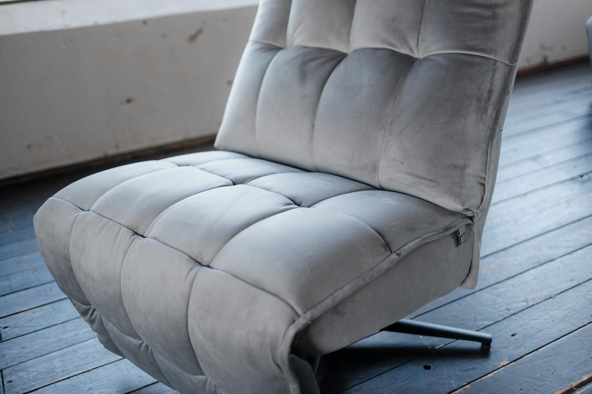 RELAXSESSEL MIKO Steingrau Velvet Relaxfunktion - Schwarz/Grau, Textil/Metall (75/115/94cm) - KAWOLA