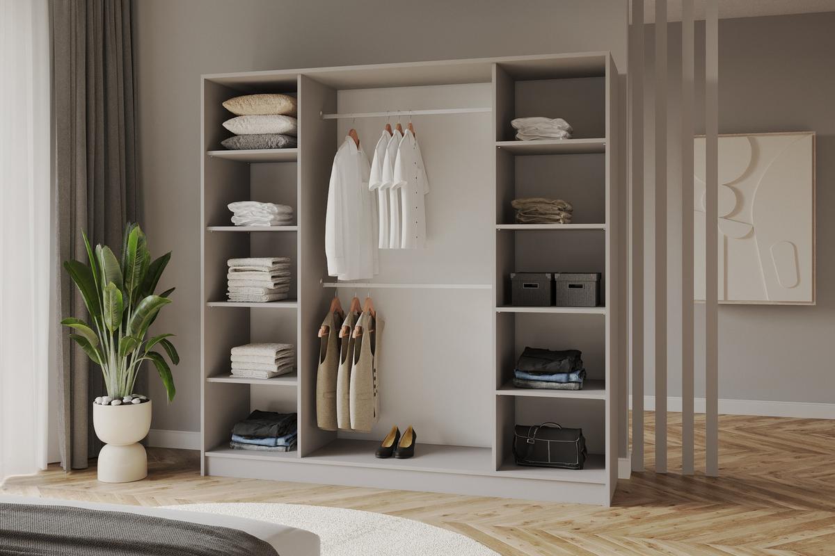 KLEIDERSCHRANK - LESE - 200 - Kaschmir - Kaschmir/Goldfarben, Holzwerkstoff (200/200/51cm) - ALTDECOR