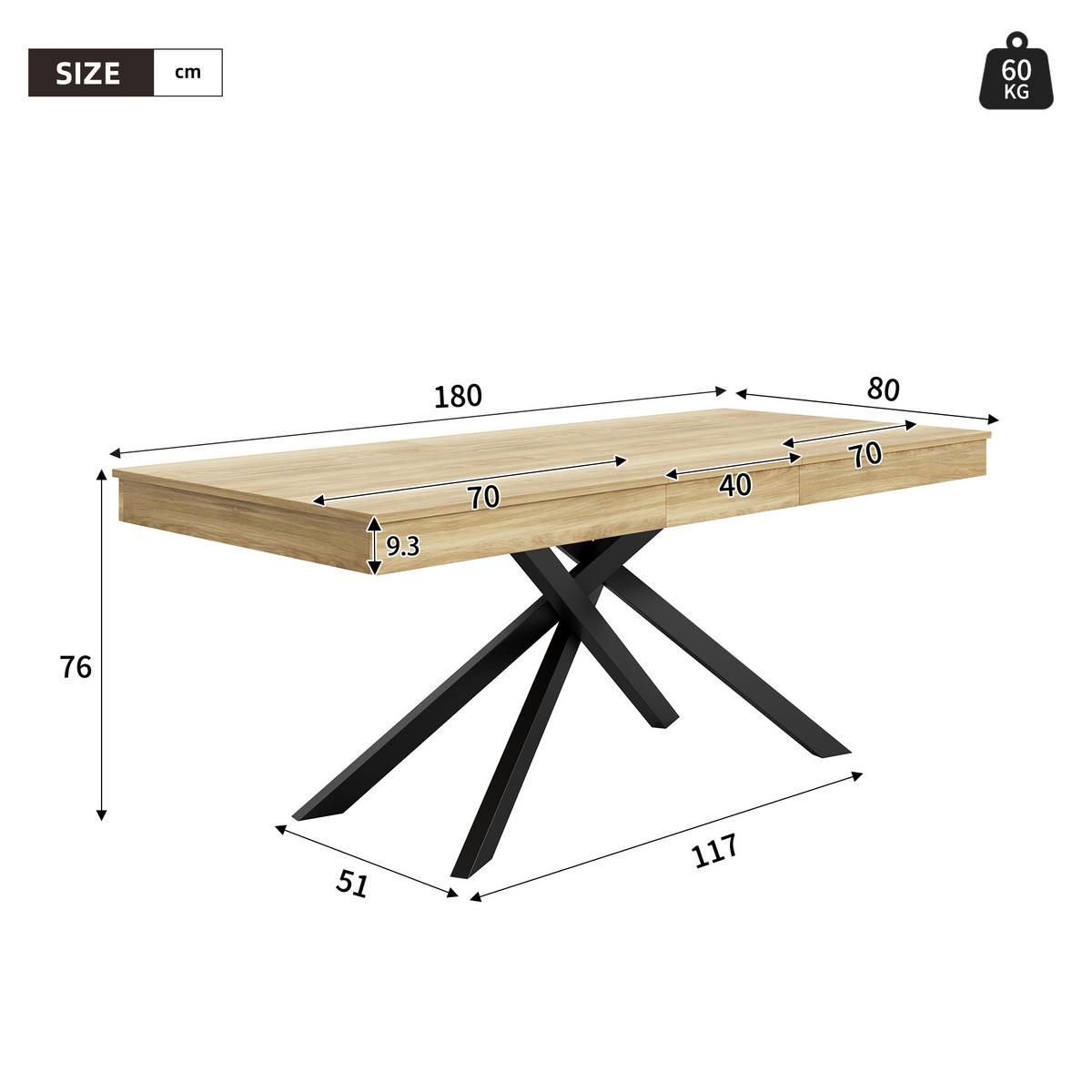 ESSTISCH Ausziehbar 140-180cm Eichenoptik MDF mit Metall Kreuzbeinen - Eichefarben, Holzwerkstoff (80/180/76cm) - Urban Meuble