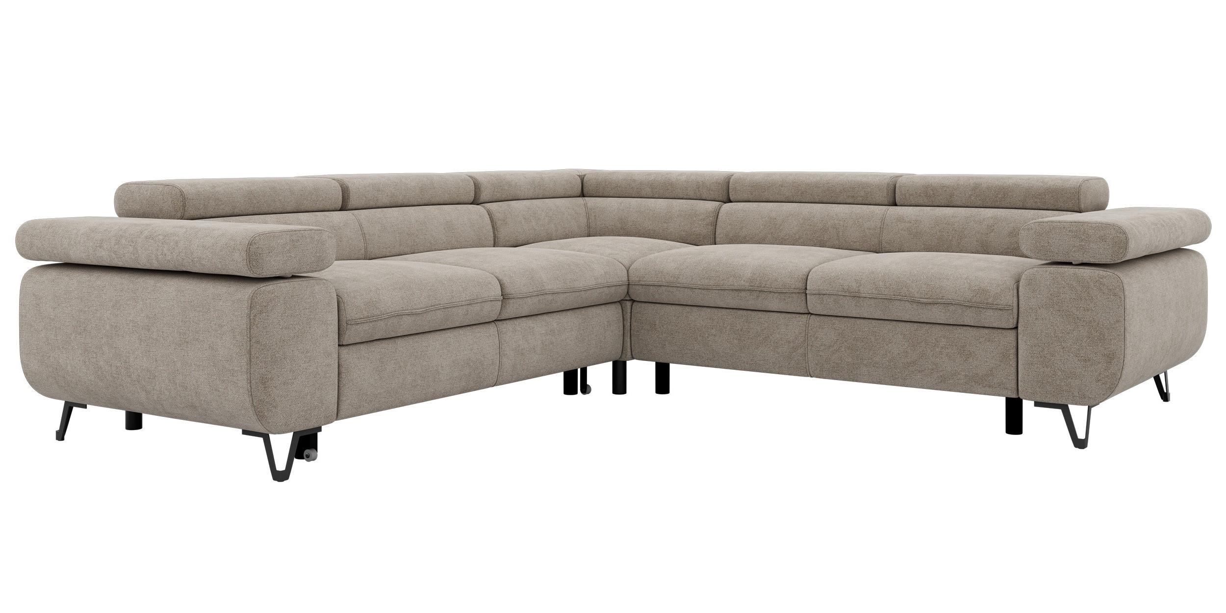 ECKSOFA QUADRO L - Greige Stukture - Rechts Seite - Greige/Schwarz, Textil/Metall (269/269cm) - MKS