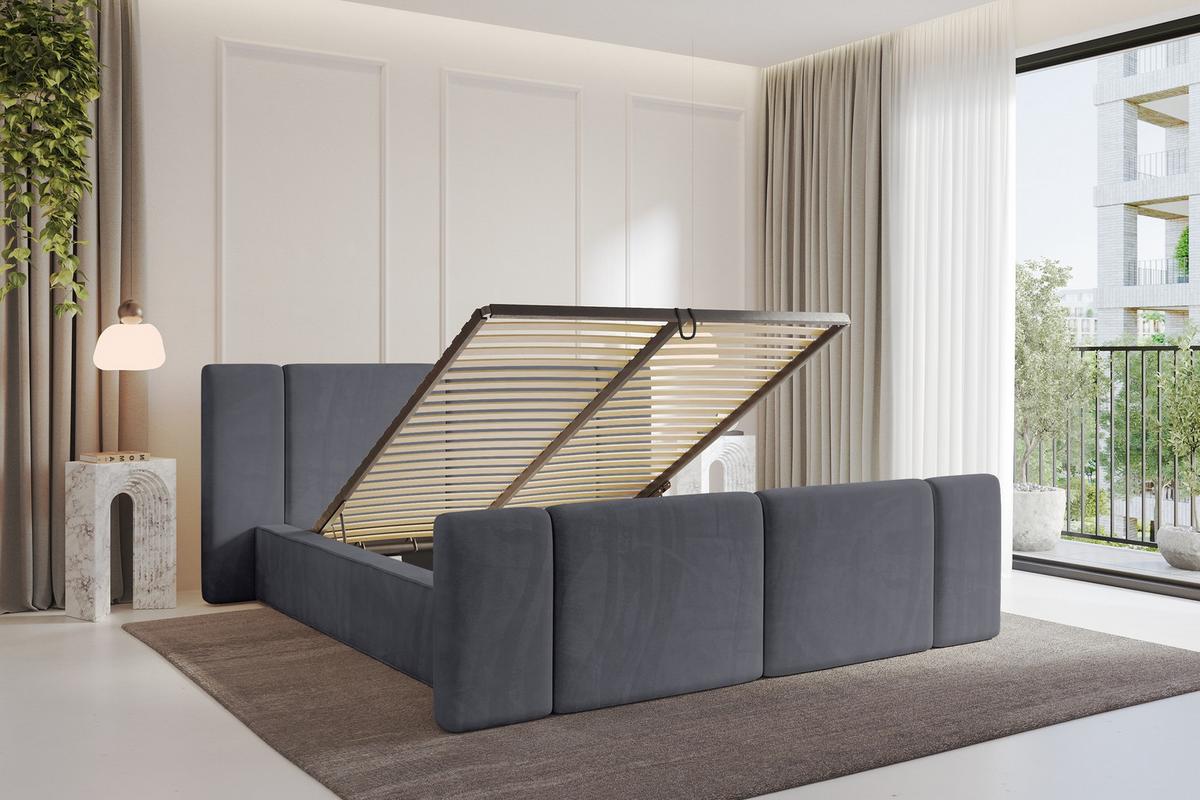 POLSTERBETT mit Bettkasten, Fußteil und Lattenrost, Bett mit Matratze H3/H4 - RIVO-Z 180x200 Dunkelgrau - Dunkelgrau, Holzwerkstoff/Textil (180/200cm) - ALTDECOR