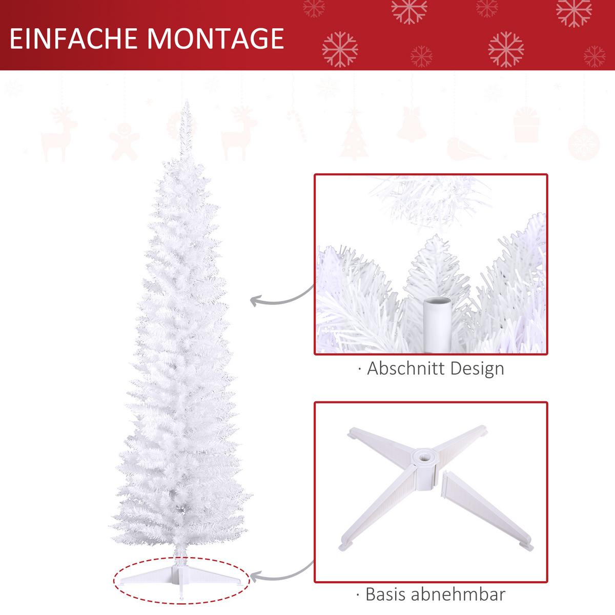 WEIHNACHTSBAUM 390 Spitzen Tannenbaum mit Kunststoffständer Weiß - Weiß, Kunststoff (180cm) - HOMCOM
