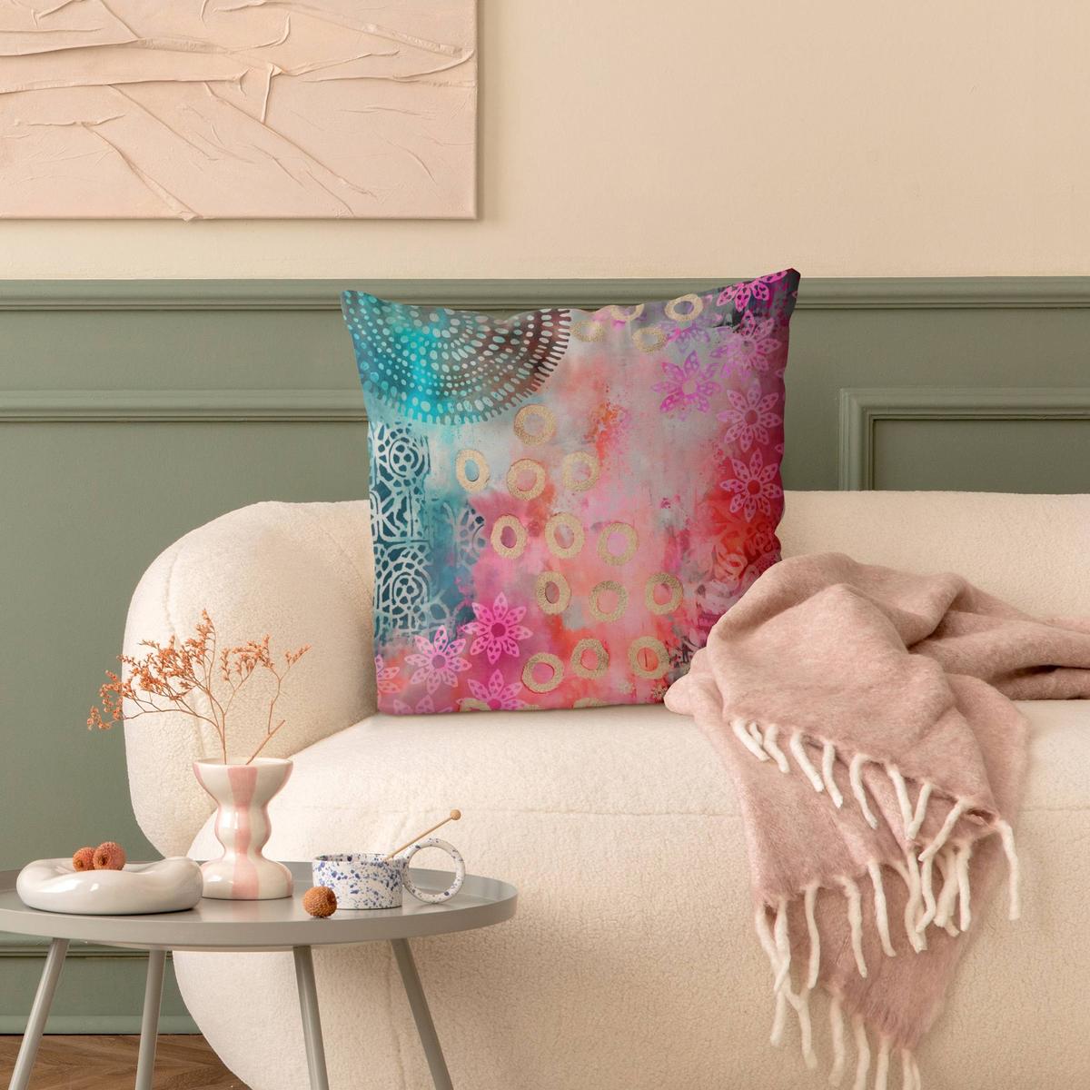 DEKOKISSEN Pink und türkises Batik Muster 40/40 cm - Pink, Textil (40/40/10cm) - Bilderwelten