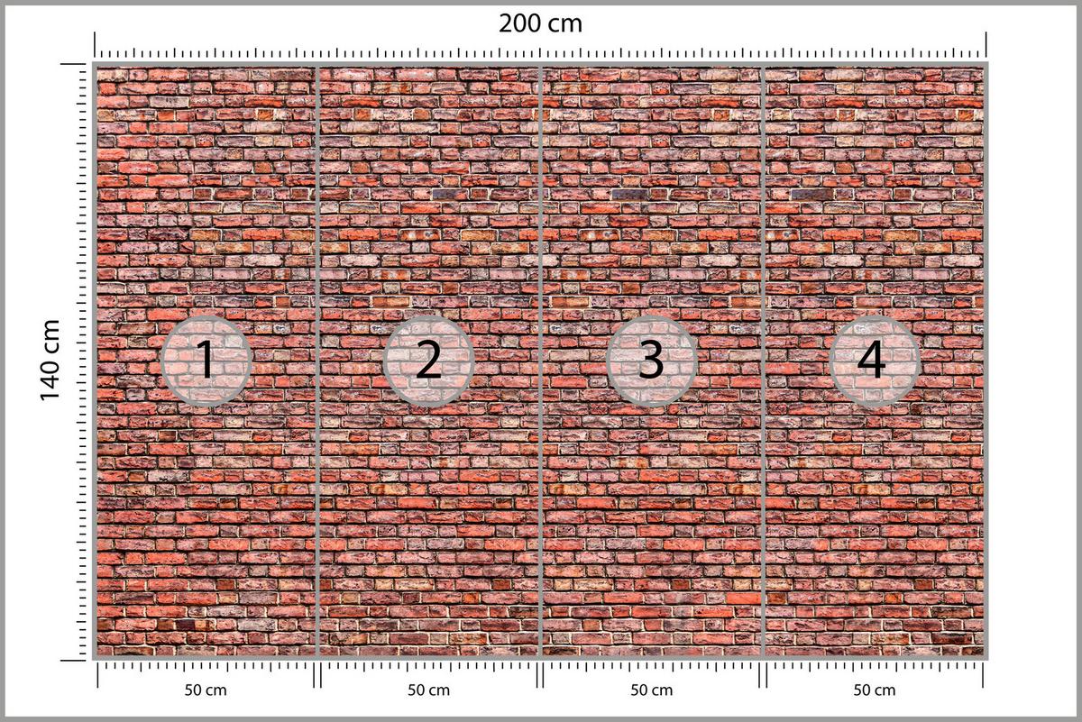 FOTOTAPETE für Wohnzimmer Alter Ziegelstein Roter Wand Rustikal 200x140 - Rot/Orange, Papier (200/140cm) - Muralo
