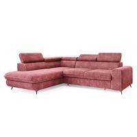 ECKSOFA VELISS Rosa Kordstoff mit Schlaffunktion - Rosa, Holz (255/193cm) - MASSENO