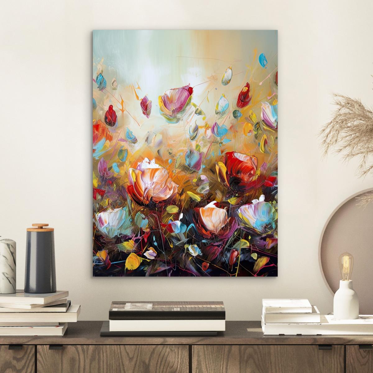 METALLBILD Blumen - Kunst - Natur - Ölgemälde 30x40 cm - Multicolor, Metall (30/40cm) - MuchoWow
