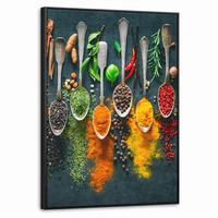 LEINWAND Bilder mit Rahmen - Kräuter - Gewürze - Löffel - 70x100 - Currygelb, Textil (70/100cm) - MuchoWow