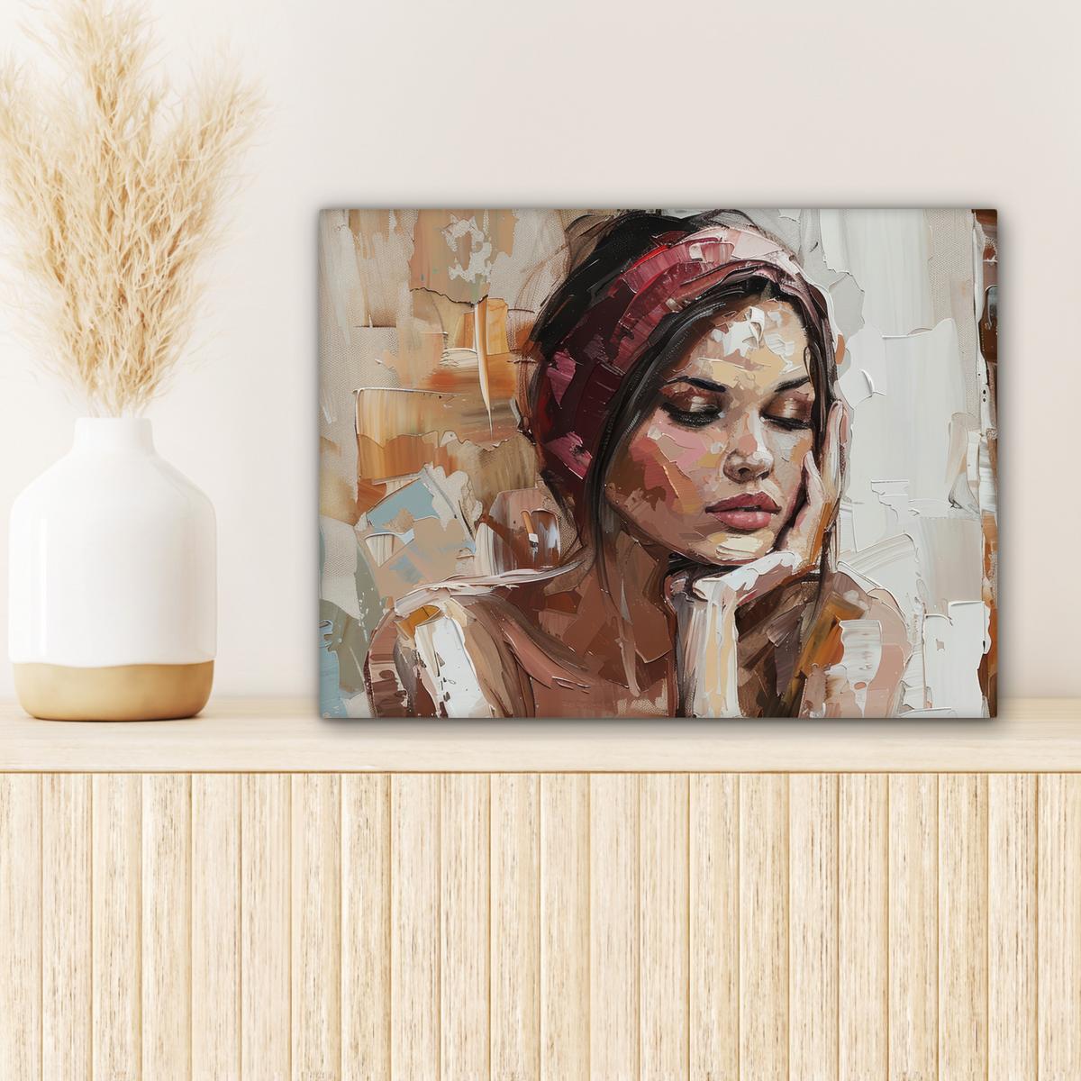 LEINWANDBILD Frau - Lackierung - Porträt - Modern Wandbild 40x30 cm - Altrosa, Textil (40/30cm) - MuchoWow