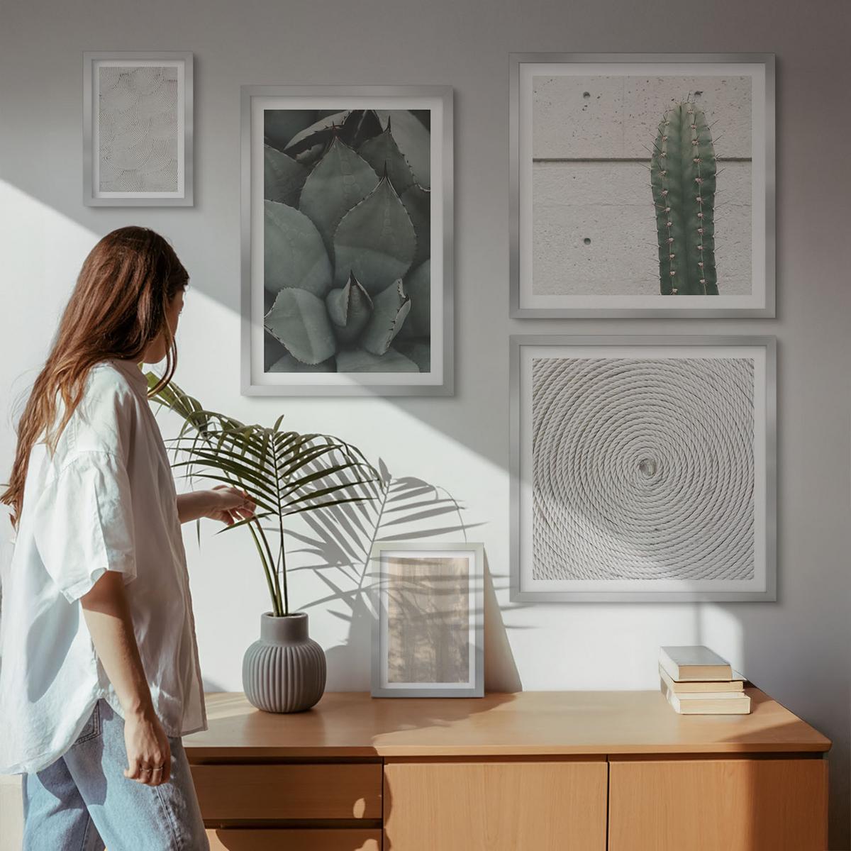 BILDER SET 5er Set - 50x50 cm & 20x30 cm & 40x60 cm Silberner Rahmen - Sommerliche Texturen aus den Tropen - Silberfarben, Kunststoff (40/60cm) - TULUP