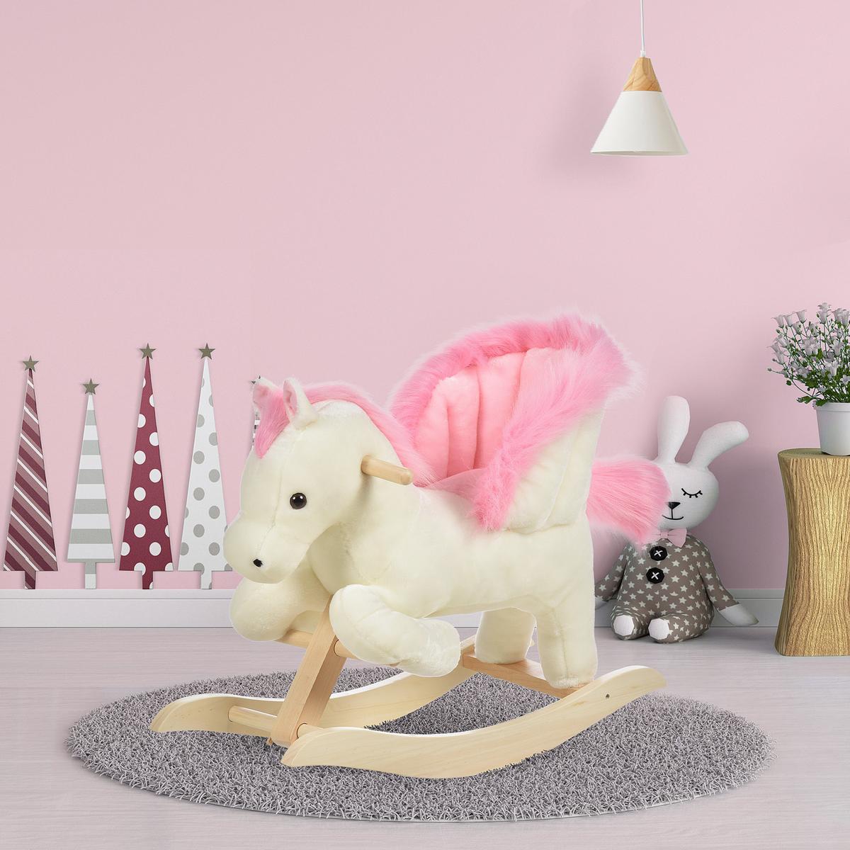 KINDER Schaukelpferd Baby Schaukeltier Spielzeug Pferd für 18-36 Monate Weiß - Weiß, Holz (28/57/70cm) - HOMCOM