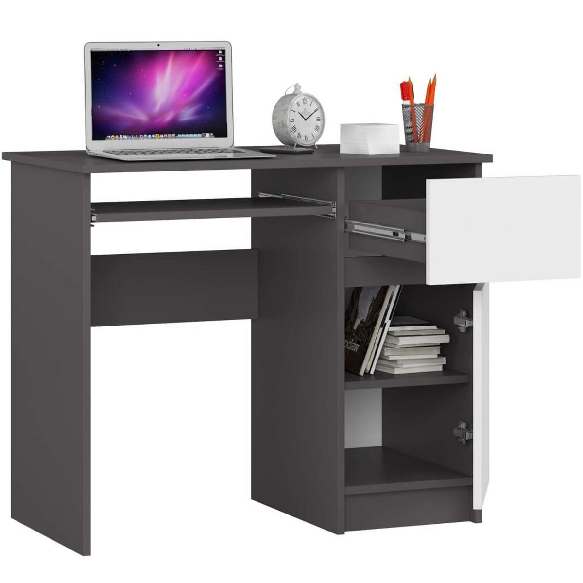 SCHREIBTISCH Graphit Grau, Weiß 77/90/50 - Graphitfarben/Weiß, Holzwerkstoff (155/85/77cm) - RAUMHIRSCH FURNITURE