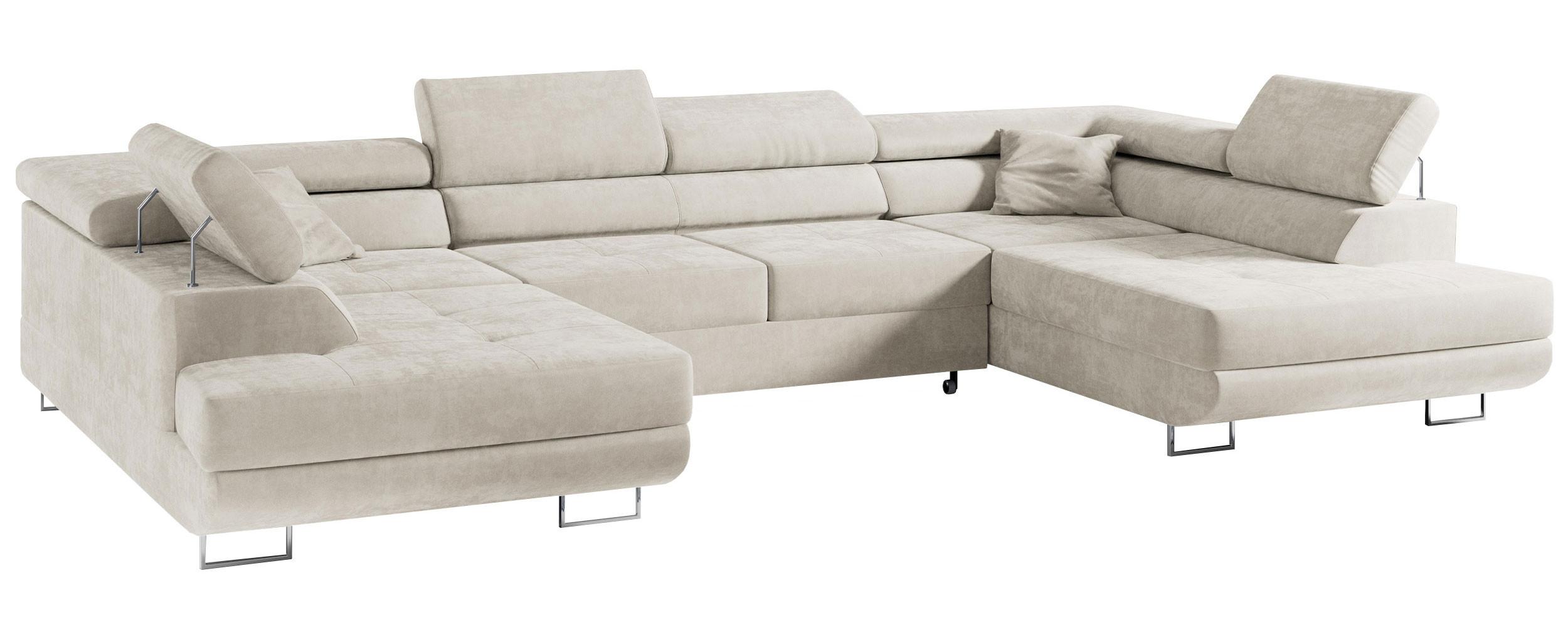 WOHNLANDSCHAFT GUSTAW U Beige Velvet - Beige/Silberfarben, Textil/Metall (340/55/205cm) - MKS