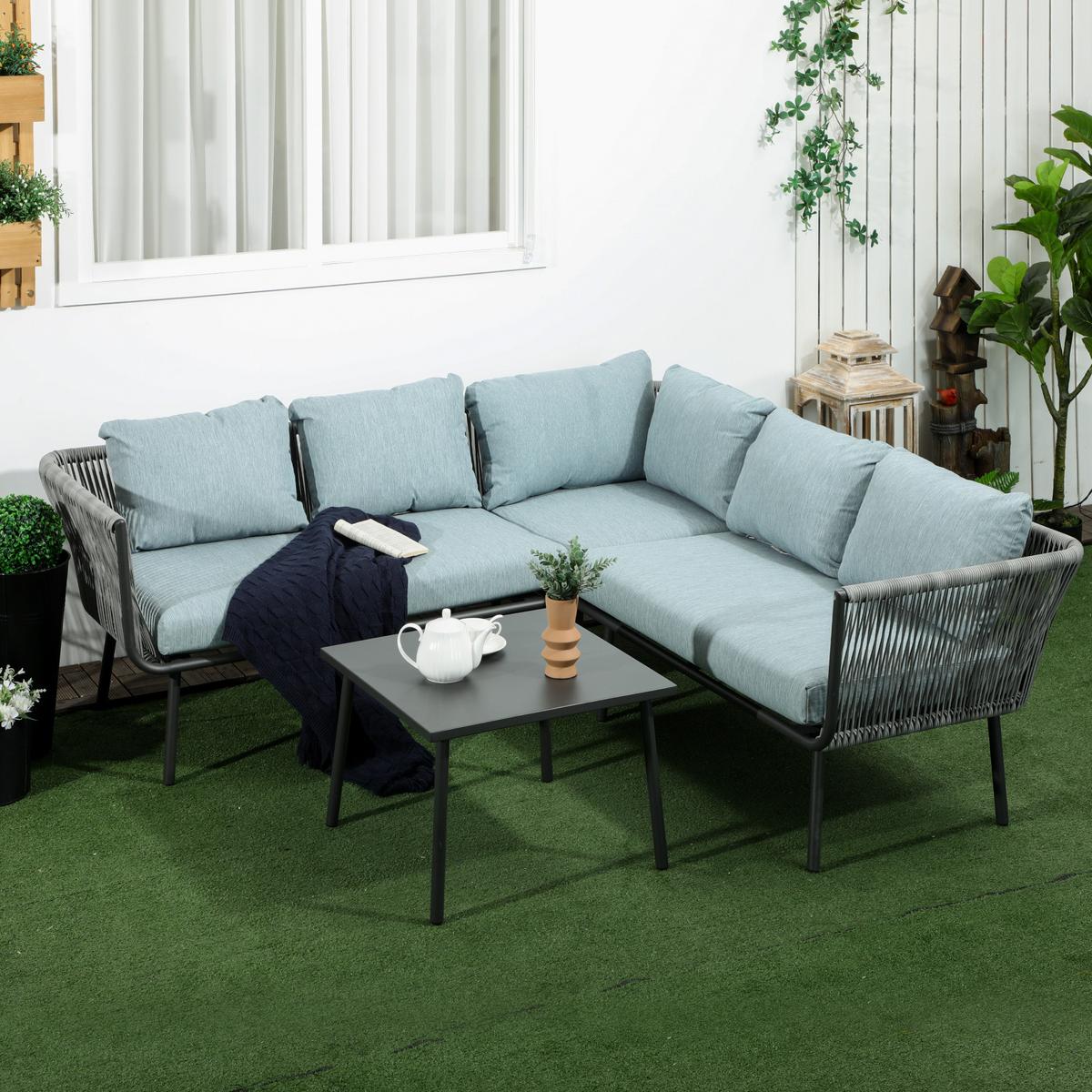 GARTENMÖBEL Set, Aluminium, Grau+Blau - Grau, Metall - Outsunny