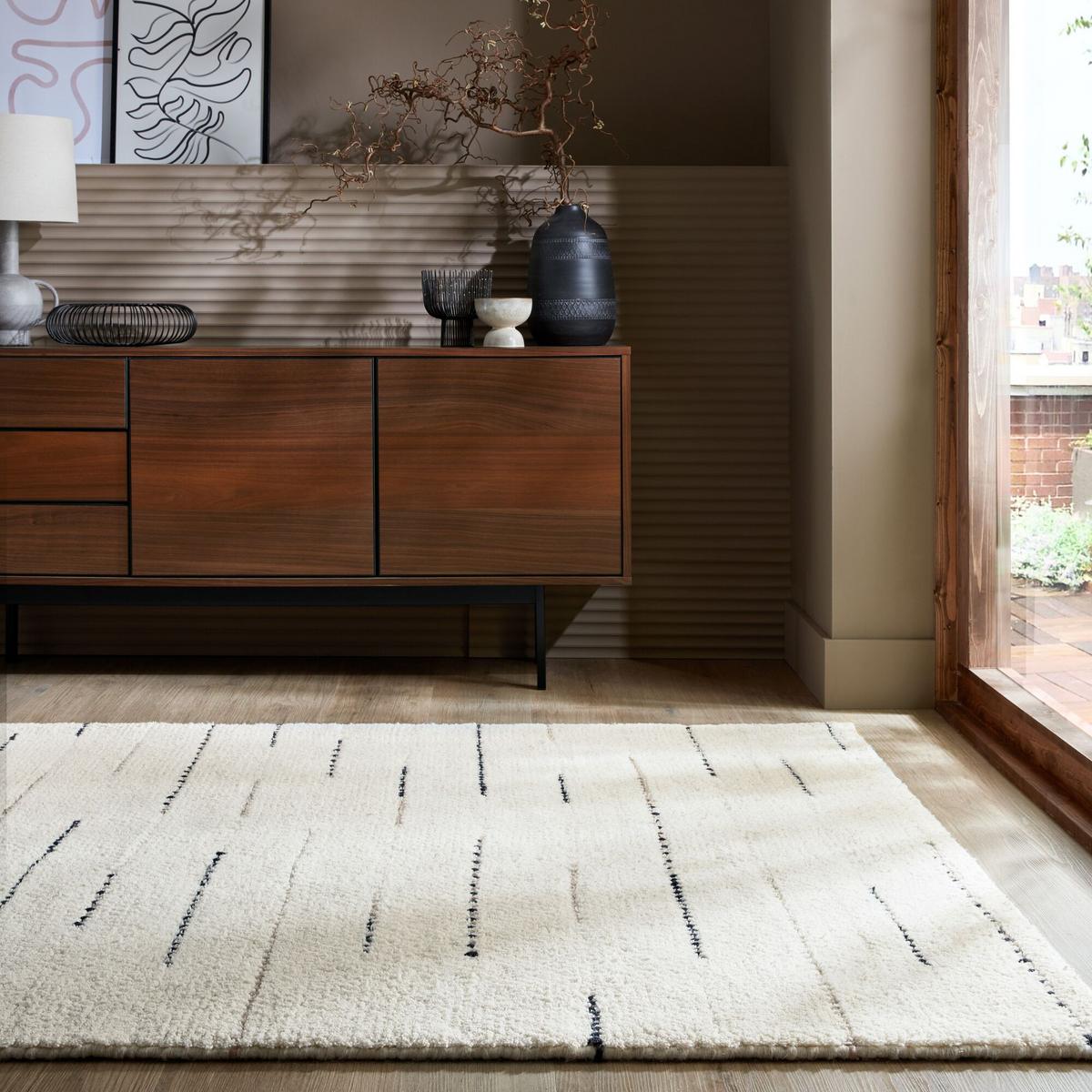 WOLLTEPPICH handgewebt THORN, gestreift, Beige-Schwarz, 120 x 170 cm - Beige, Textil (170/120cm) - KADIMA DESIGN