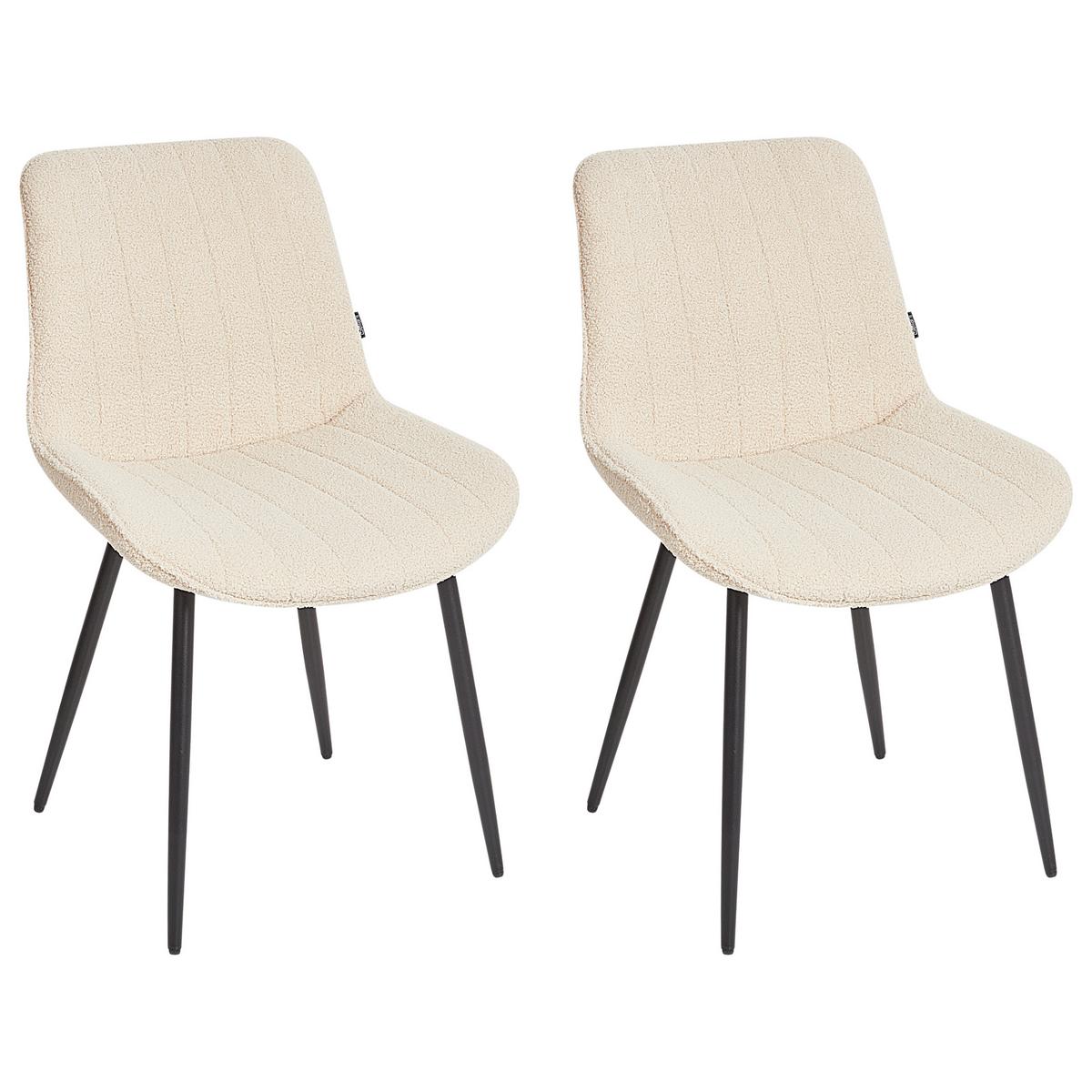 ESSZIMMERSTUHL 2er-Set Bouclé Helles Beige Dubrovnik - Beige/Schwarz, Textil (53/81/58cm) - Beliani