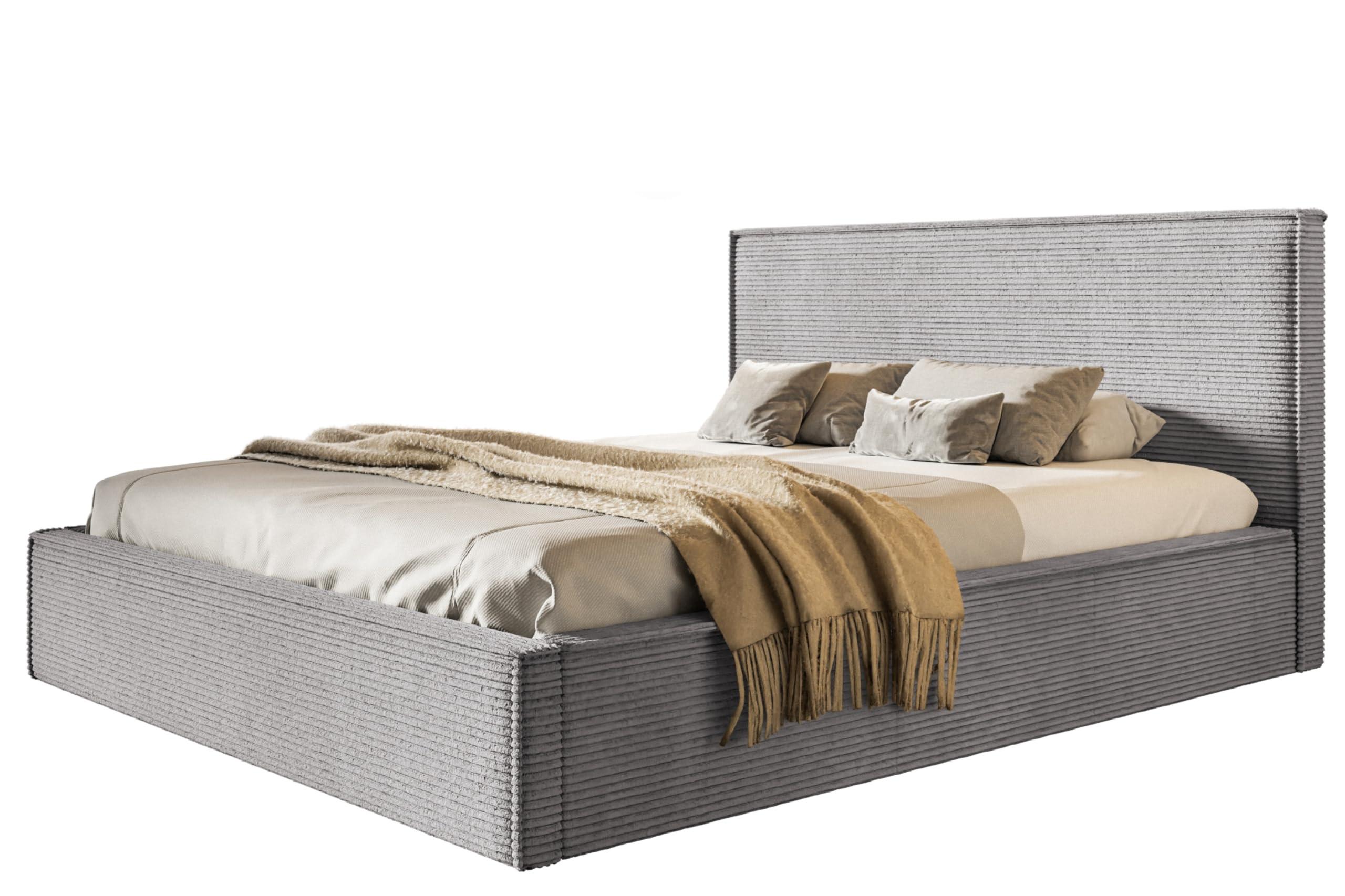 BETT 90x200 - Polsterbett mit Bettkasten und Metallrahmen - Modern Betten - Hochwertiger Poso-Stoff - Kollektion Milano - Grau - Hellgrau, Holz/Textil (90/200cm) - Alpi-Möbel