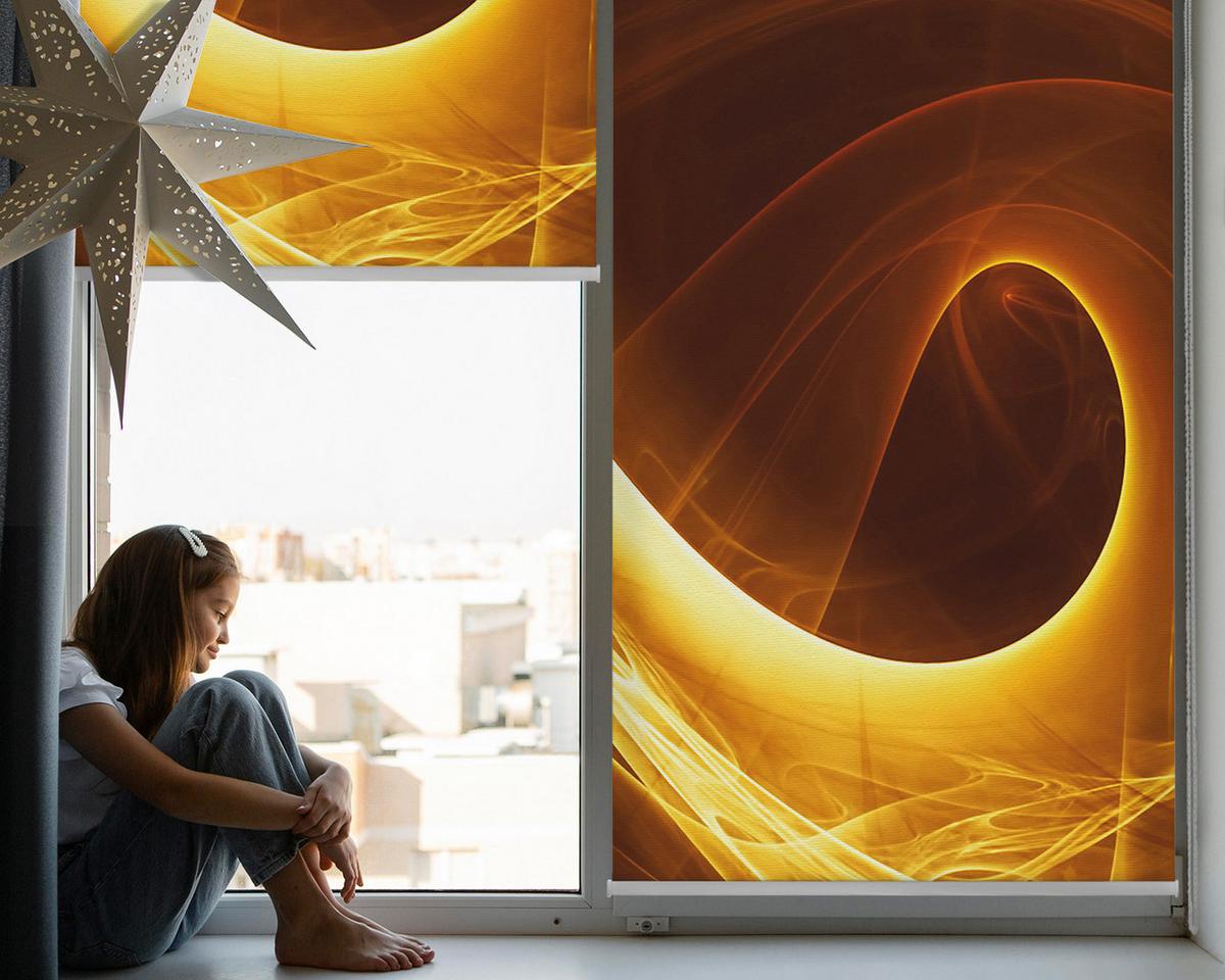 INNENROLLO - Fensterrollo - Rollo - 140x140 cm - Orange Abstraktion - Orange, Kunststoff (140/140/0.5cm) - TULUP