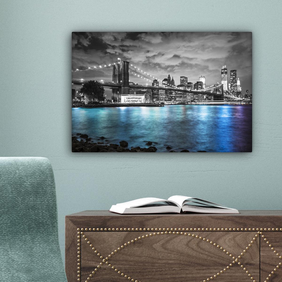 LEINWANDBILD New York - Skyline - Stadt - Blau Deko Schlafzimmer 30x20 cm - Blaugrau, Textil (30/20cm) - MuchoWow