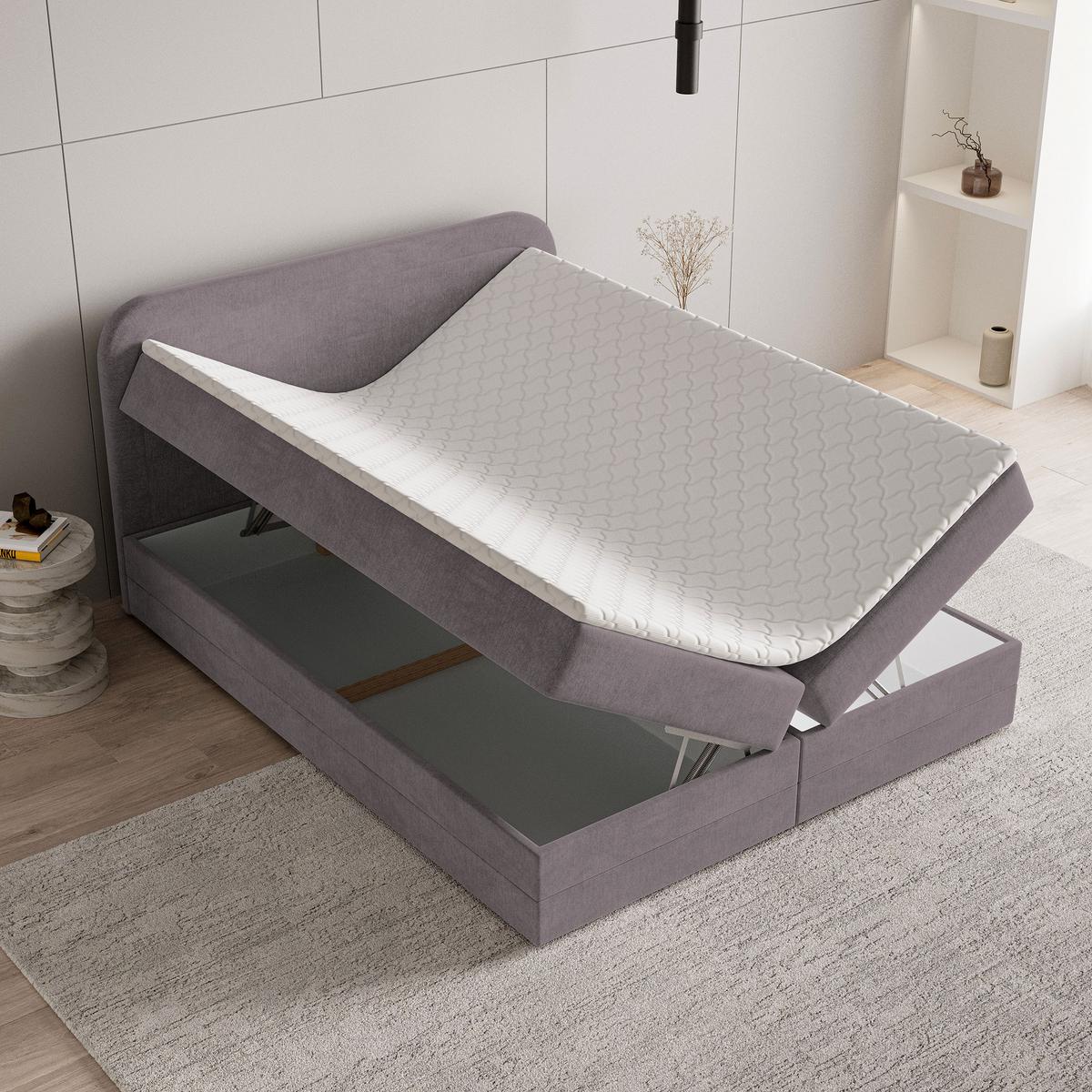 BOXBETT ARMEL 140x200 cm mit Matratze und Topper - Lila - Lila, Holz (140/200cm) - MASSENO