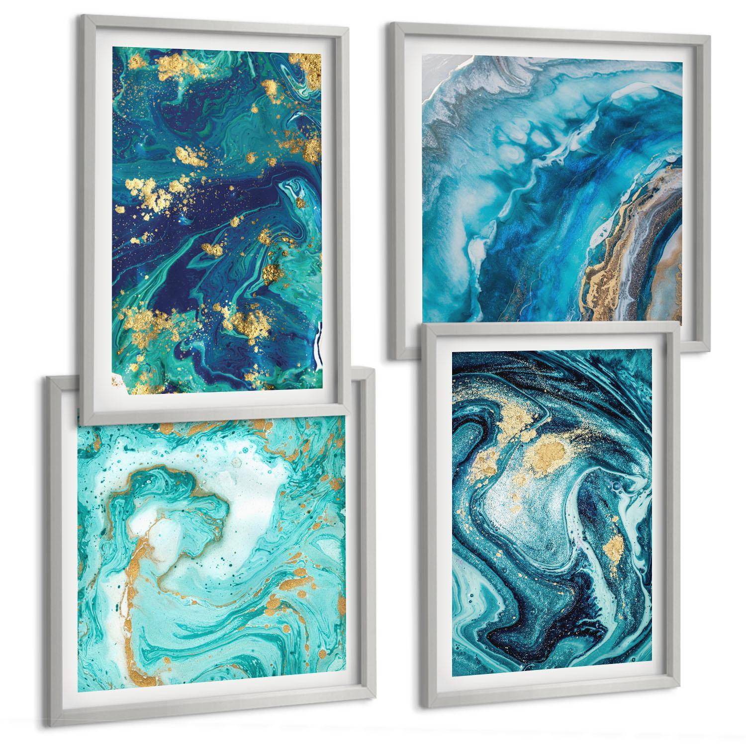 BILDER SET 4er Set - 50x50 cm & 40x60 cm Silberner Rahmen - Abstraktionen dekorativer Malerei - Silberfarben, Kunststoff (50/50cm) - TULUP