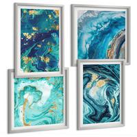 BILDER SET 4er Set - 50x50 cm & 40x60 cm Silberner Rahmen - Abstraktionen dekorativer Malerei - Silberfarben, Kunststoff (50/50cm) - TULUP