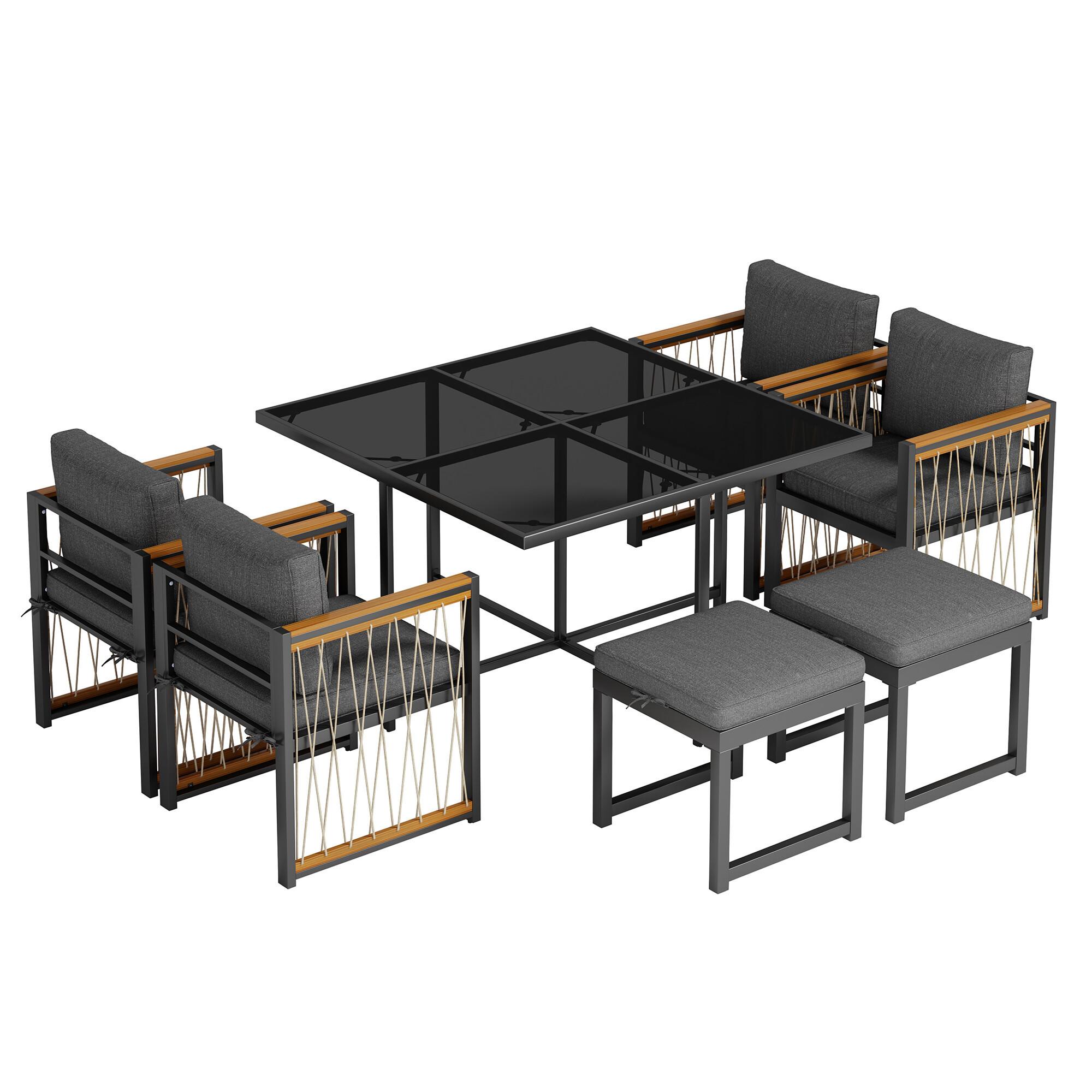 GARTENMÖBEL-SETS mit Sitzkissen 7-teilig - Grau, Glas/Metall - Urban Meuble