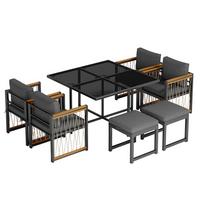 GARTENMÖBEL-SETS mit Sitzkissen 7-teilig - Grau, Glas/Metall - Urban Meuble