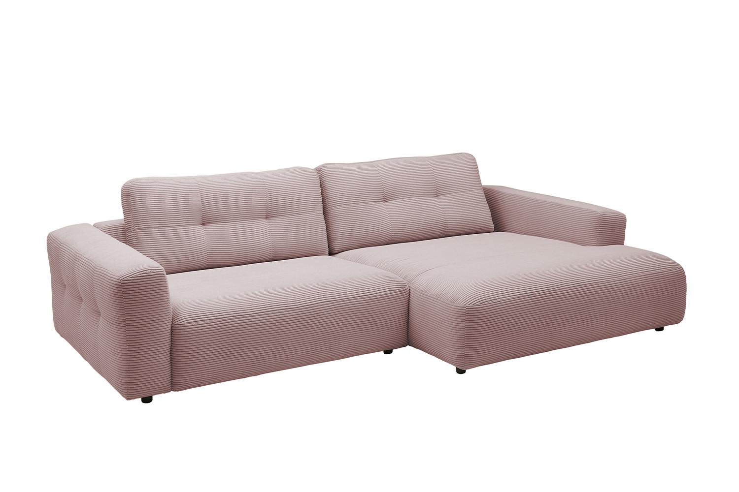 ECKSOFA XL MIKA Pink Cord - Schwarz/Rosa, Kunststoff/Textil (296/167cm) - KAWOLA