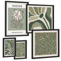 BILDER SET 5er Set - 50x50 cm & 20x30 cm & 40x60 cm Schwarzer Rahmen - Blattmuster und wellenförmige Formen - Schwarz, Kunststoff (40/60cm) - TULUP