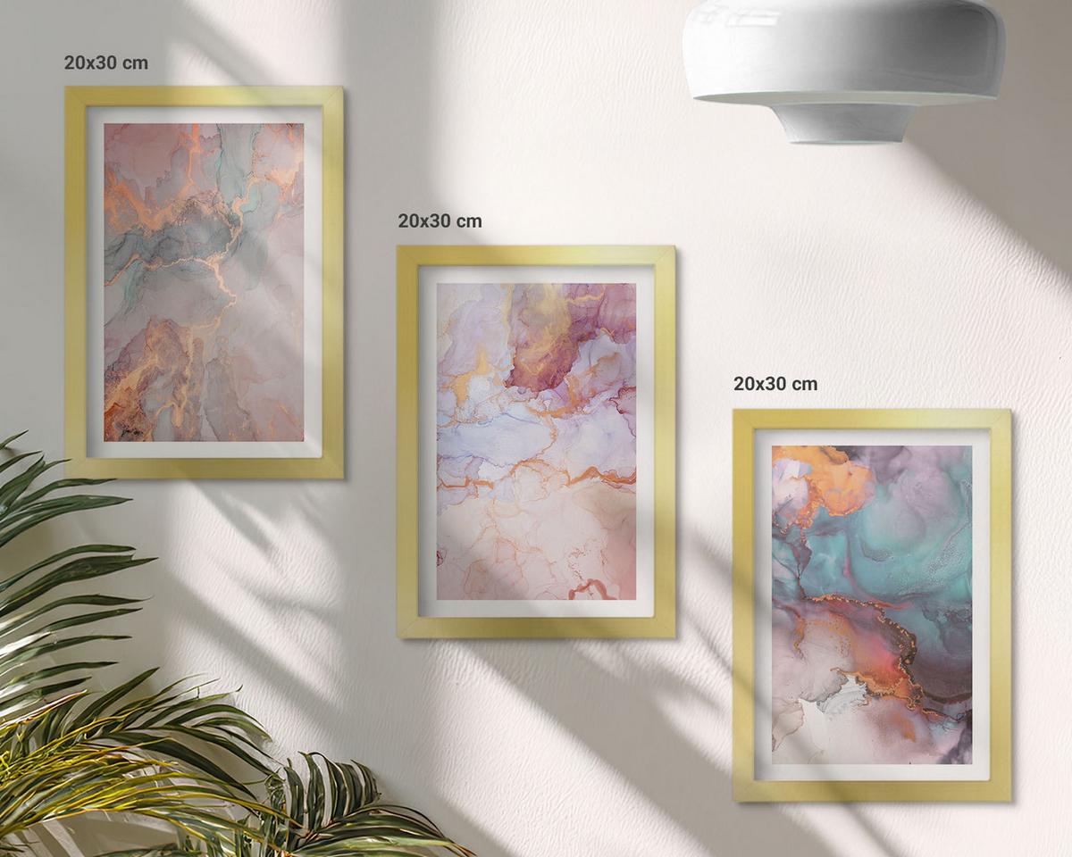 BILDER SET 3er Set - 20x30 cm Goldrahmen - Abstrakte Pastellmuster - Goldfarben, Kunststoff (20/30cm) - TULUP