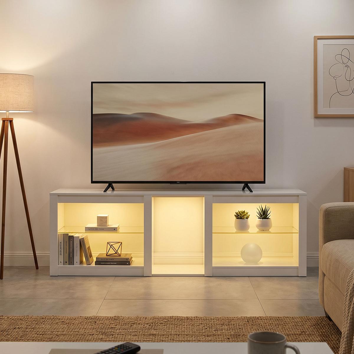 TV-LOWBOARD Spanplatte Glas Weiß - Weiß Hochglanz, Glas/Holzwerkstoff (35/52/160cm) - HOMCOM