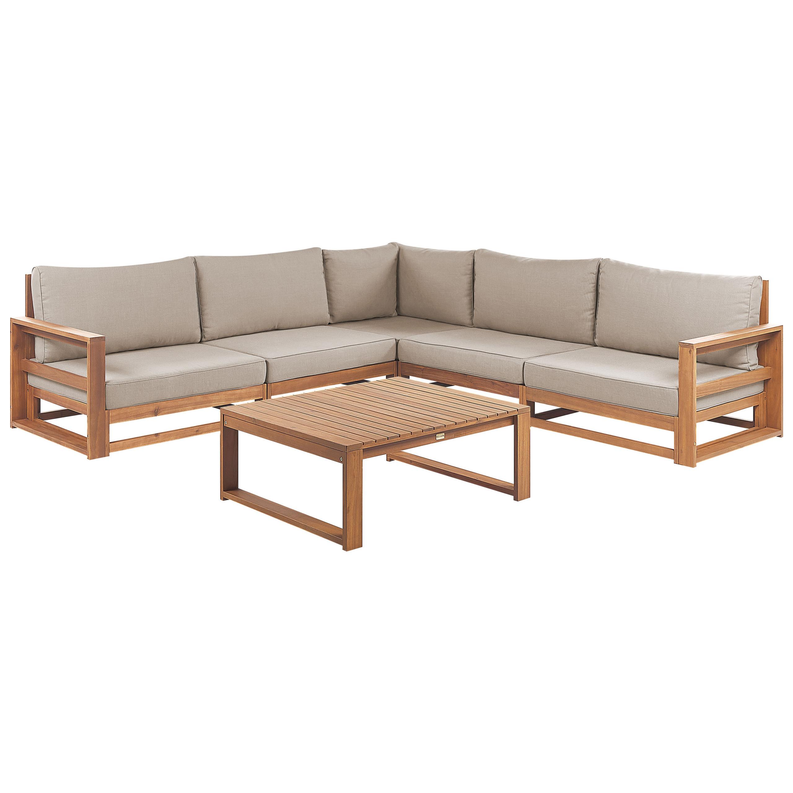 LOUNGE-SET 5-Sitzer zertifiziertes hellbraun modular Auflagen taupe Timor II - Taupe, Holz - Beliani
