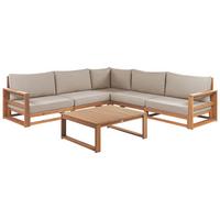 LOUNGE-SET 5-Sitzer zertifiziertes hellbraun modular Auflagen taupe Timor II - Taupe, Holz - Beliani