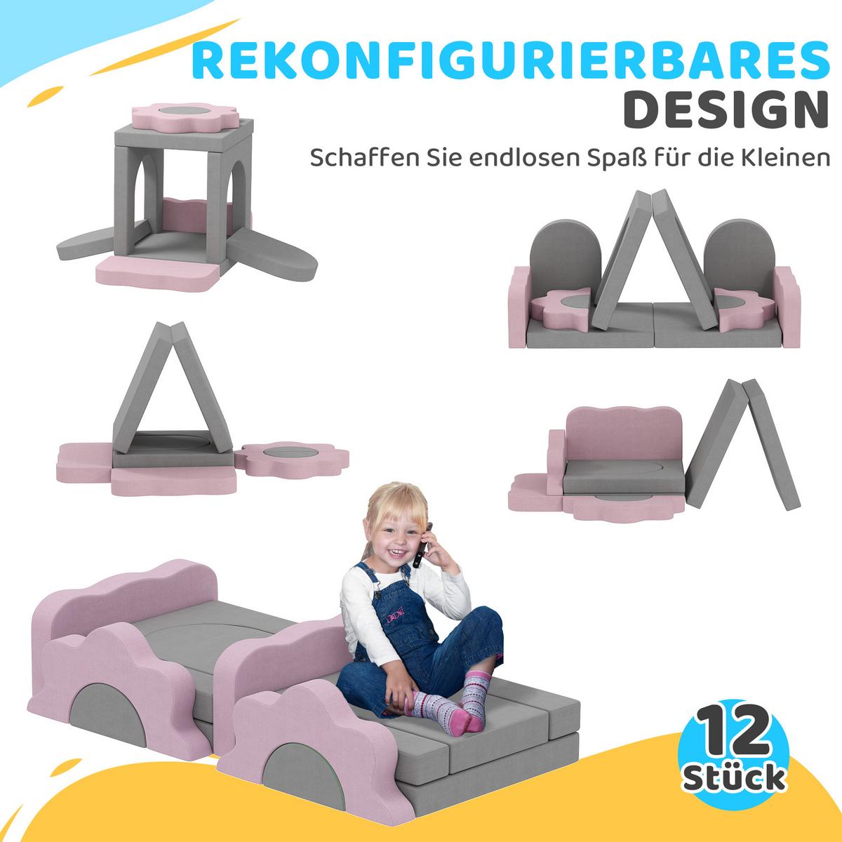 SCHAUMSTOFF Bausteine Kinder 12 Stück Klettern Softbausteine mit Bällebad Grau - Grau, Textil (75/75cm) - AIYAPLAY