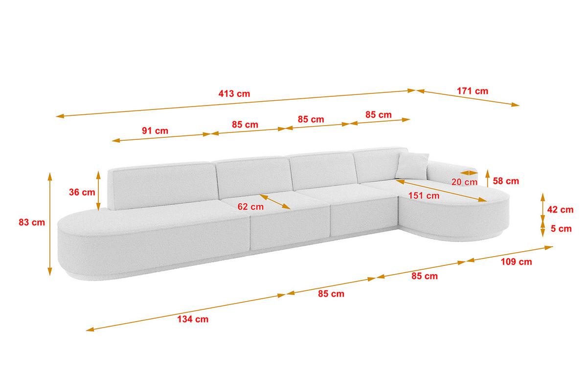 ECKSOFA Ottomane Rechts MARI-L3-v3 - 413x171x83 cm Weiß Bouclé - Schwarz/Weiß, Holzwerkstoff/Kunststoff (171/413cm) - ALTDECOR