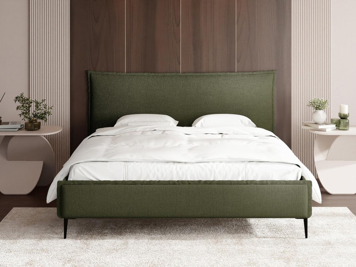 POLSTERBETT Pillow Rise mit Bettkasten, Lattenrost & hohen Metallfüßen in Grün Chenille 200x200 cm - Birkefarben/Schwarz, Holz/Holzwerkstoff (200/200cm) - WFL GROUP