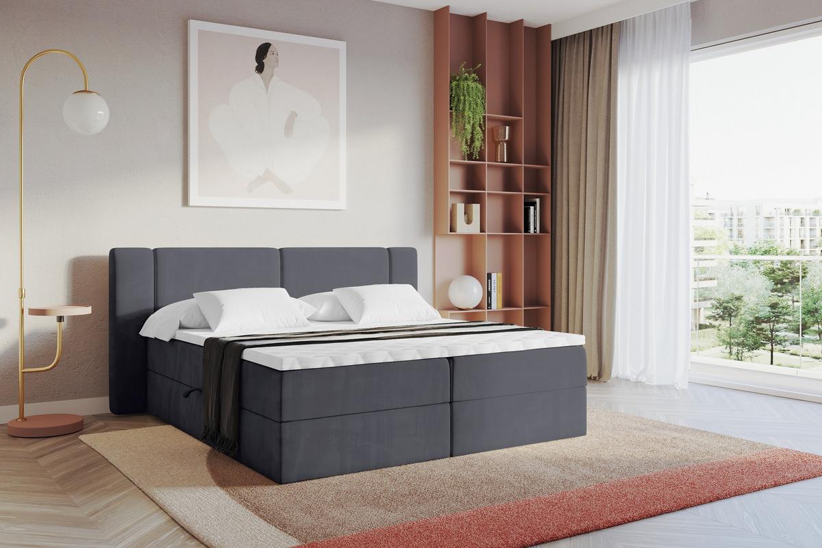 BOXBETT mit Matratze H3 - EVON - 180x200 cm Dunkelgrau - Dunkelgrau, Holzwerkstoff (180/200cm) - ALTDECOR